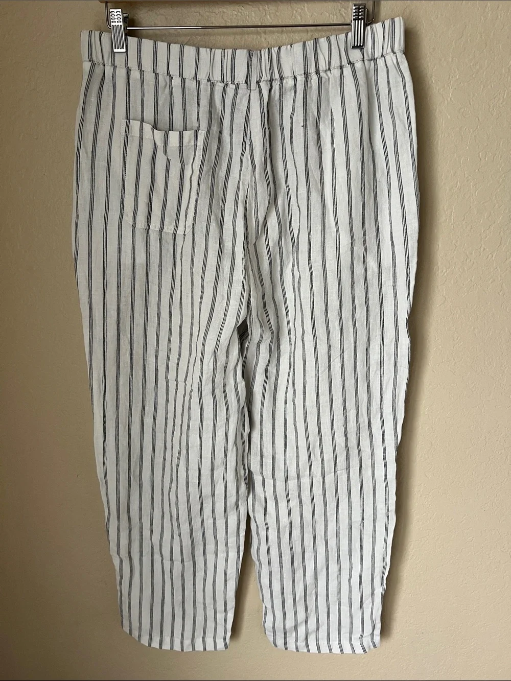 NWT quince white black stripe linen cropped pull on pant Large